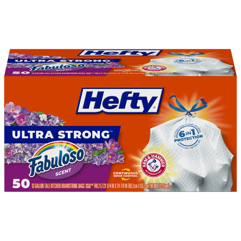 Hefty Ultra Strong 13 Gallon Trash Bags, Tall Kitchen Trash Bags 13 Gallon Size, Drawstring Closure, Continuous Odor Control, White, Clean Burst Scent, 110 Bags