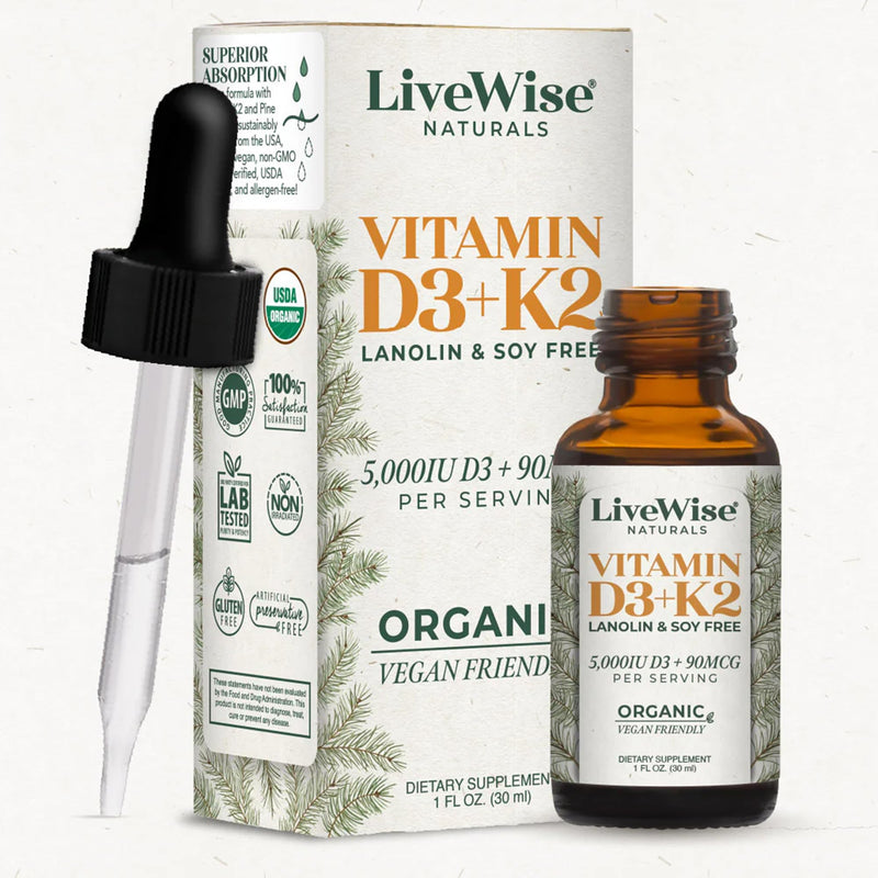 Vitamin D3 with K2 Liquid Drops, All Natural, Non-GMO, 1208iu D3 and 25mcg K2 (mk7) per Serving, Support Your Bones, Immune System and Energy Levels, with or Without Peppermint Oil