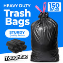 ToughBag 30 Gallon Trash Bags Drawstring (150 Count) Large Black Garbage Bags 30+ Gallon, Heavy Duty 30 Gallon Trash Bags for Kitchen, Commercial & Lawn