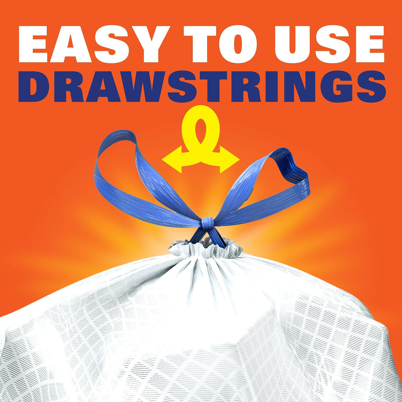 Hefty Ultra Strong 13 Gallon Trash Bags, Tall Kitchen Trash Bags 13 Gallon Size, Drawstring Closure, Continuous Odor Control, White, Clean Burst Scent, 110 Bags