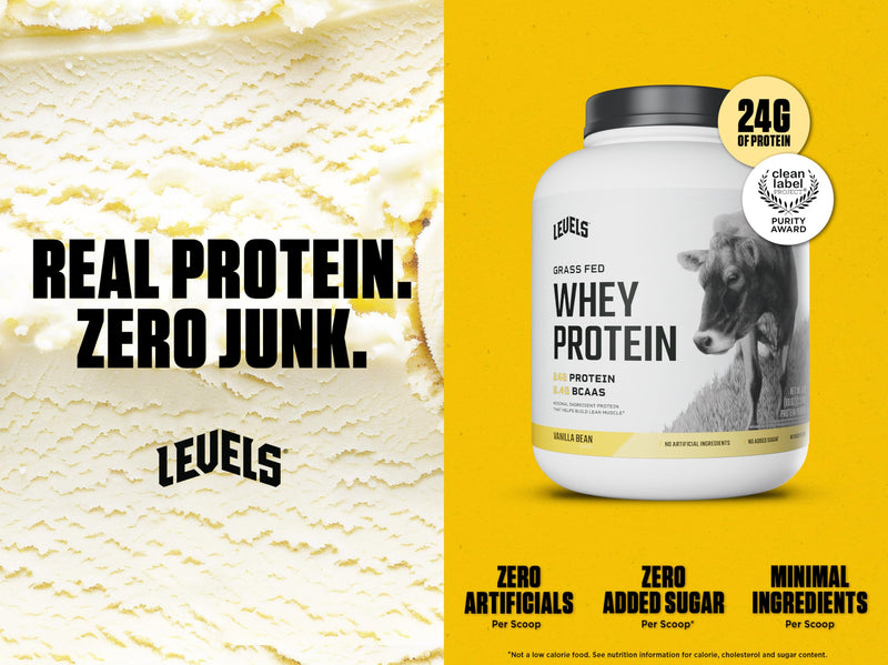 Levels Grass Fed Whey Protein Powder, No Artificials, 24G of Protein, Double Chocolate, 5LB