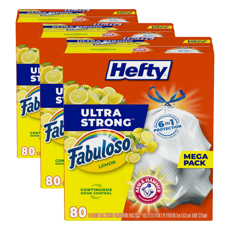 Hefty Ultra Strong 13 Gallon Trash Bags, Tall Kitchen Trash Bags 13 Gallon Size, Drawstring Closure, Continuous Odor Control, White, Clean Burst Scent, 110 Bags