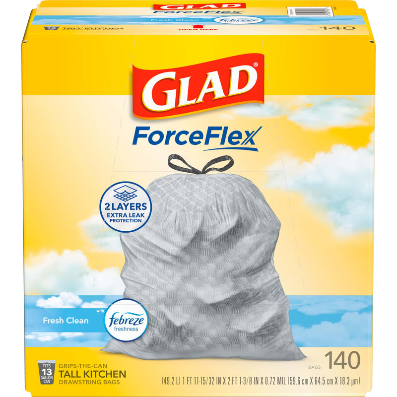 Glad Tall Kitchen Drawstring Trash Bags - Odorshield 13 Gallon White Trash Bag, Febreze Fresh Clean, 110 Count