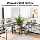 Engriy Writing Computer Desk 47", Home Office Study Desk with 2 Storage Shelves on Left or Right Side, Industrial Simple Style Wood Table Metal Frame for PC Laptop Notebook