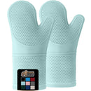 Gorilla Grip Heat and Slip Resistant Silicone Oven Mitts Set, Soft Cotton Lining, Waterproof, BPA-Free, Long Flexible Thick Gloves for Cooking, Kitchen Mitt Potholders, 12.5 in, Black