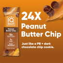 IQBAR Brain and Body Plant Protein Bars - Peanut Butter Chip - 12 Count, Low Carb, High Fiber, Gluten Free, Vegan Snacks - Low Sugar Keto Energy Bars
