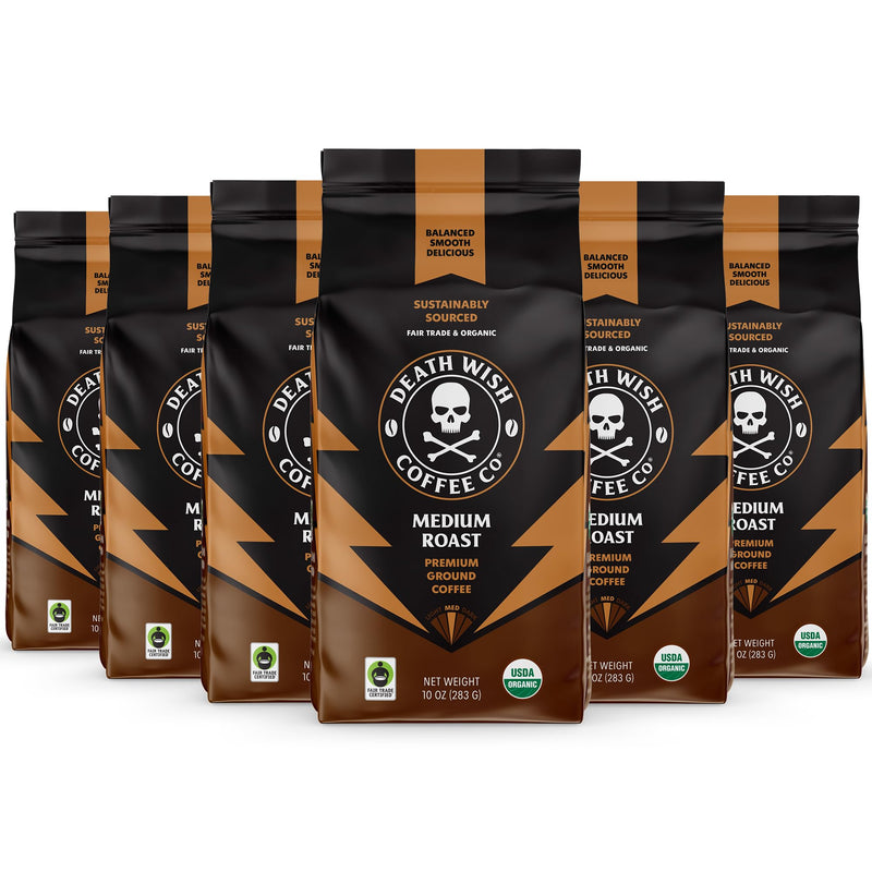 Death Wish Coffee Co., Organic and Fair Trade Dark Roast Ground Coffee, 16 oz