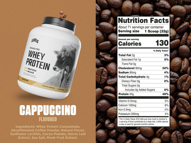 Levels Grass Fed Whey Protein Powder, No Artificials, 24G of Protein, Double Chocolate, 5LB