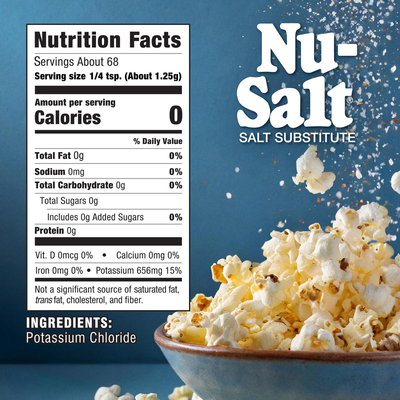 NU Salt Sodium-Free Salt Substitute (2 Pack) Contains Potassium Chloride, Table Salt Alternative, Vegan, Good for Chips, Pretzels, French Fries, Popcorn Seasoning, 3oz Shaker Bottle