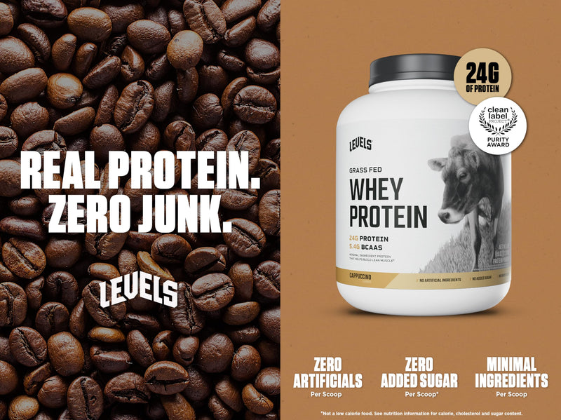 Levels Grass Fed Whey Protein Powder, No Artificials, 24G of Protein, Double Chocolate, 5LB