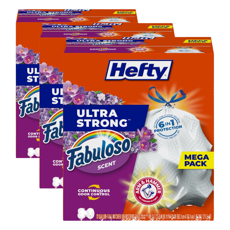 Hefty Ultra Strong 13 Gallon Trash Bags, Tall Kitchen Trash Bags 13 Gallon Size, Drawstring Closure, Continuous Odor Control, White, Clean Burst Scent, 110 Bags