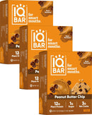 IQBAR Brain and Body Plant Protein Bars - Peanut Butter Chip - 12 Count, Low Carb, High Fiber, Gluten Free, Vegan Snacks - Low Sugar Keto Energy Bars
