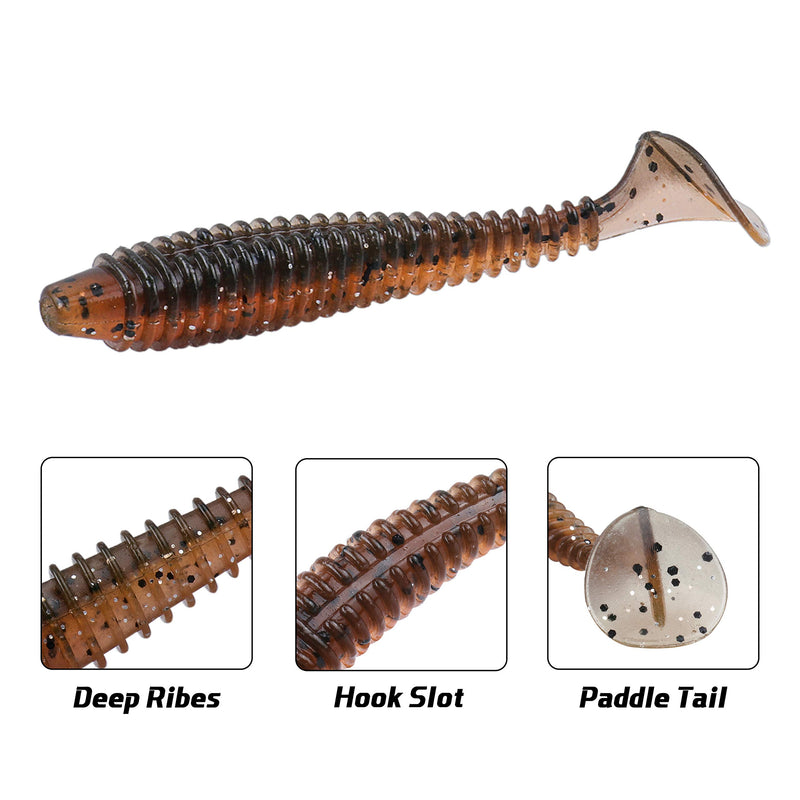RUNCL Swimbaits Paddle 10/20/30/40PCS, 5/4/3/2 Inchs Paddle Tail, Soft Lure for Trout Crappie Bass, Durable Plastic Bait Swimmer for Saltwater/Freshwater, Fishing Lover's Gift