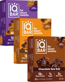 IQBAR Brain and Body Plant Protein Bars - Chocolate Lovers Variety - 12-Count Low Carb - Gluten Free, High Fiber, Vegan Snacks - Low Sugar Meal Replacement