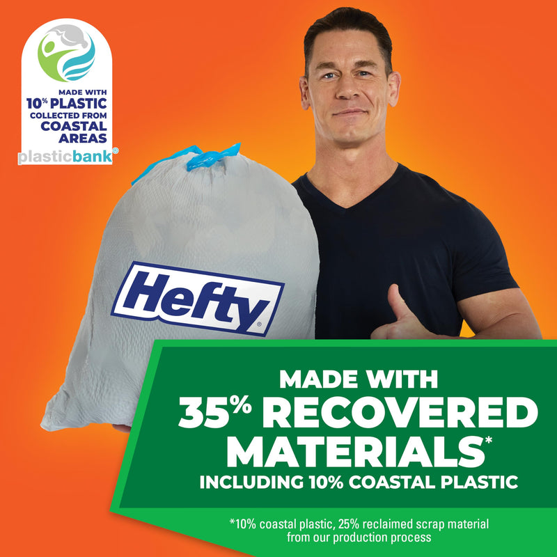 Hefty Ultra Strong 13 Gallon Trash Bags, Tall Kitchen Trash Bags 13 Gallon Size, Drawstring Closure, Continuous Odor Control, White, Clean Burst Scent, 110 Bags