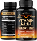 Vitamin D3 K2 - Vitamin D3 10000 iu & K2 as MK-7 120 mcg - Immune & Mood Support, for Bone & Teeth Health - with Magnesium, Zinc & Vitamin C & B12 - Highly Bioavailable - Made in USA, 120 Capsules