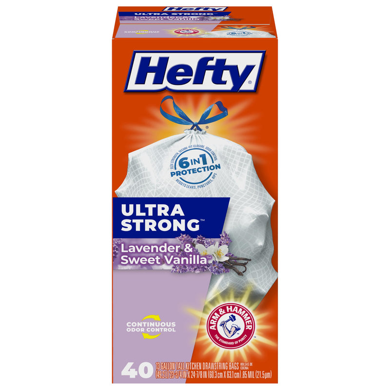 Hefty Ultra Strong 13 Gallon Trash Bags, Tall Kitchen Trash Bags 13 Gallon Size, Drawstring Closure, Continuous Odor Control, White, Clean Burst Scent, 110 Bags