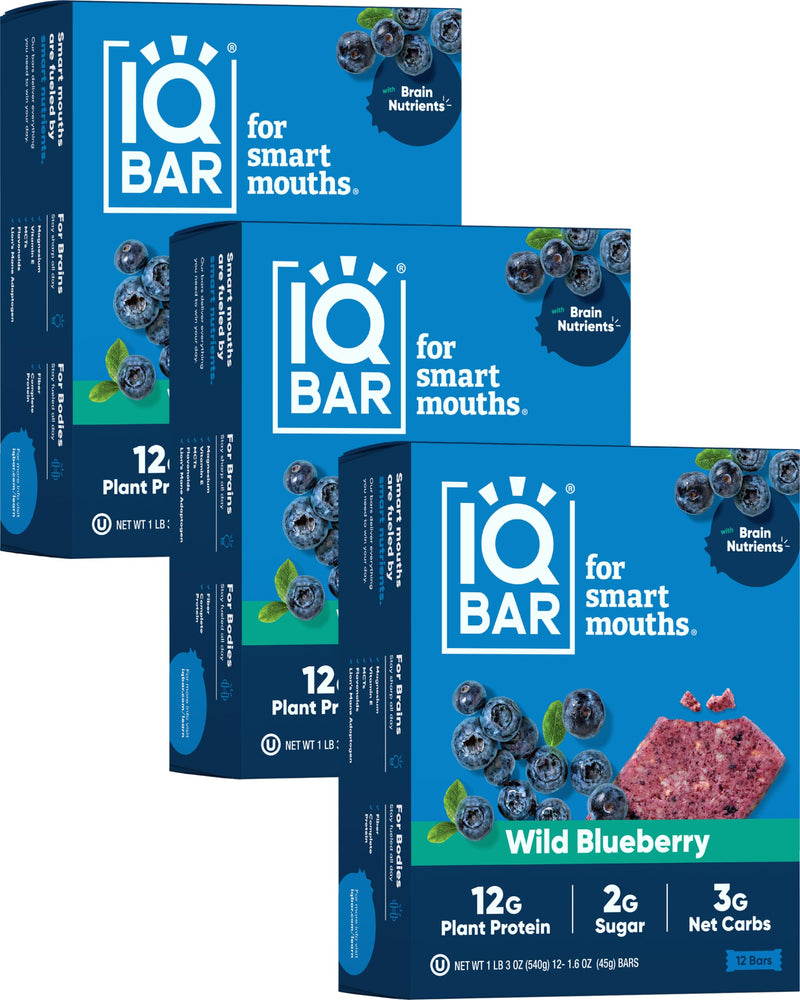 IQBAR Brain and Body Plant Protein Bars - Peanut Butter Chip - 12 Count, Low Carb, High Fiber, Gluten Free, Vegan Snacks - Low Sugar Keto Energy Bars