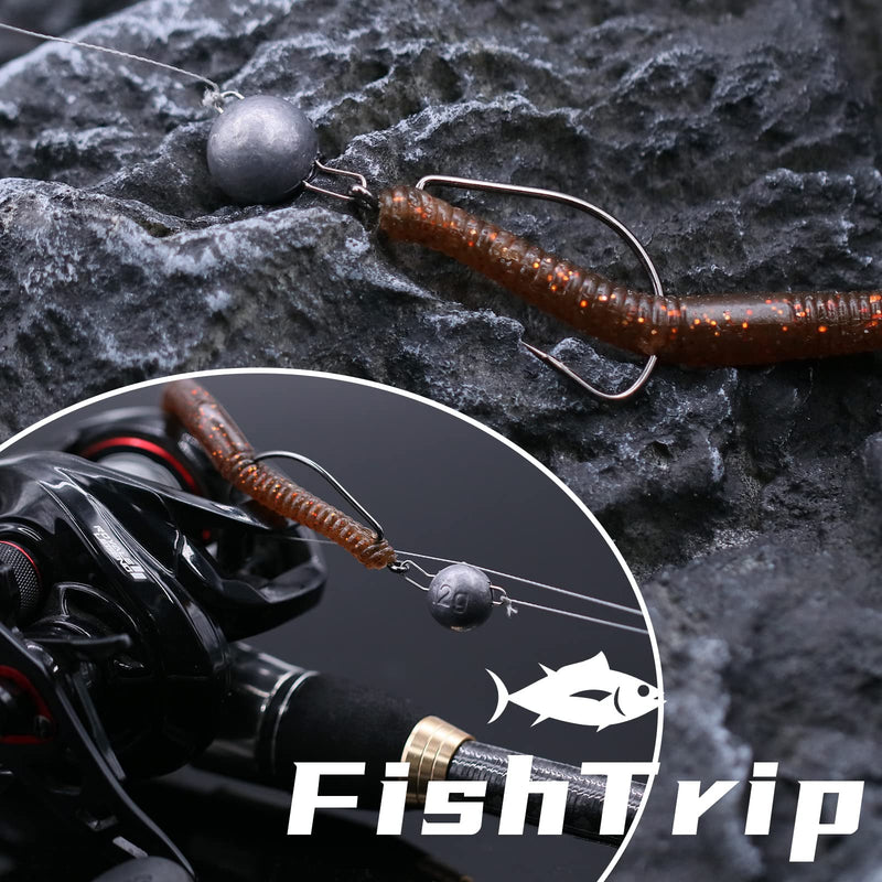 FishTrip EWG Hooks for Bass Fishing-50pcs Offset Worm Hook Texas Rig Hooks for Freshwater Saltwater Size 1/0