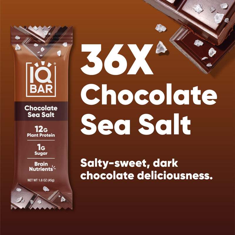 IQBAR Brain and Body Plant Protein Bars - Chocolate Lovers Variety - 12-Count Low Carb - Gluten Free, High Fiber, Vegan Snacks - Low Sugar Meal Replacement