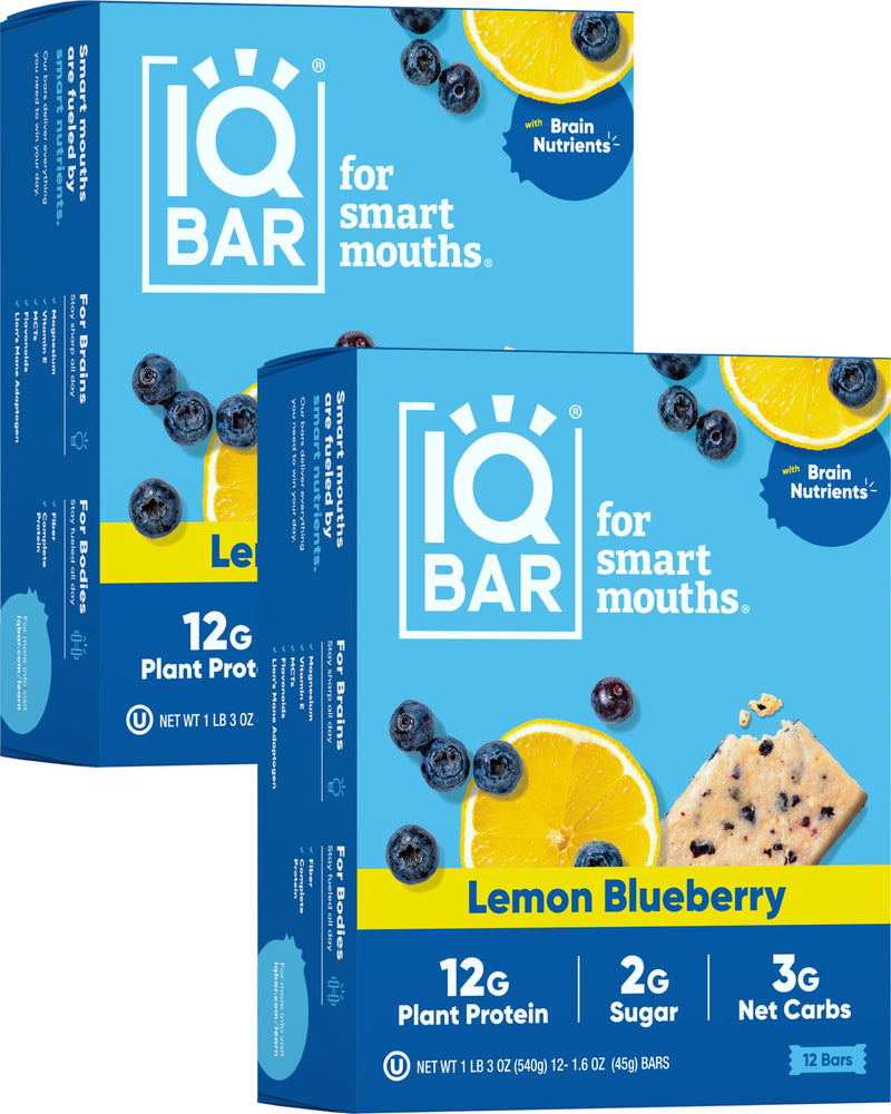 IQBAR Brain and Body Plant Protein Bars - Peanut Butter Chip - 12 Count, Low Carb, High Fiber, Gluten Free, Vegan Snacks - Low Sugar Keto Energy Bars