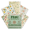 FEBU Reusable Paper Towels Washable | 5 Pack Japanese Pattern Swedish Dish Towels | Swedish Dishcloths for Kitchen | Non-Scratch Cellulose Sponge Cloths | No Odor, Biodegradable, Swedish Cloths