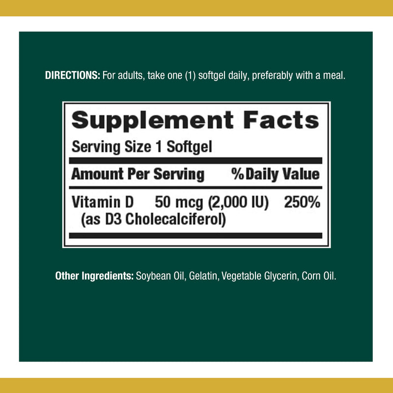 Nature's Bounty Vitamin D, Immune Support, 2000 IU, Softgels, 350 Ct