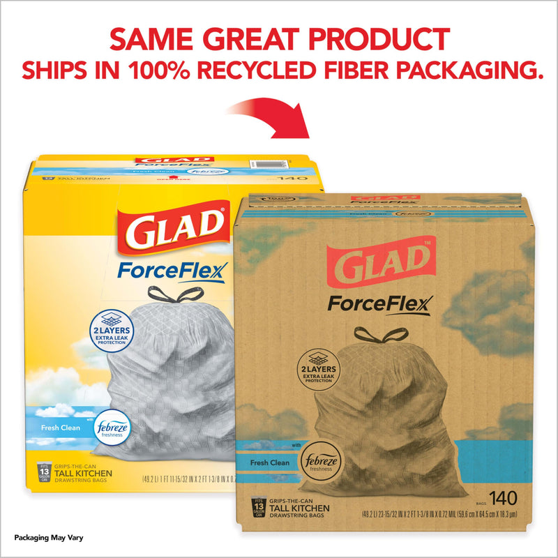 Glad Tall Kitchen Drawstring Trash Bags - Odorshield 13 Gallon White Trash Bag, Febreze Fresh Clean, 110 Count