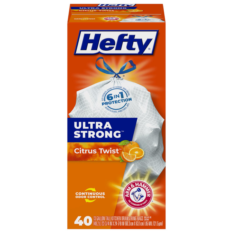 Hefty Ultra Strong 13 Gallon Trash Bags, Tall Kitchen Trash Bags 13 Gallon Size, Drawstring Closure, Continuous Odor Control, White, Clean Burst Scent, 110 Bags