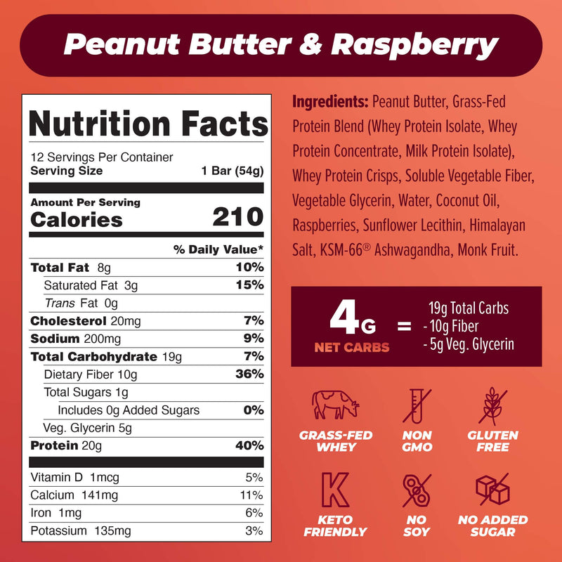 Atlas Protein Bar, 20g Protein, 1g Sugar, Clean Ingredients, Gluten Free (Peanut Butter Raspberry, 12 Count (Pack of 1))