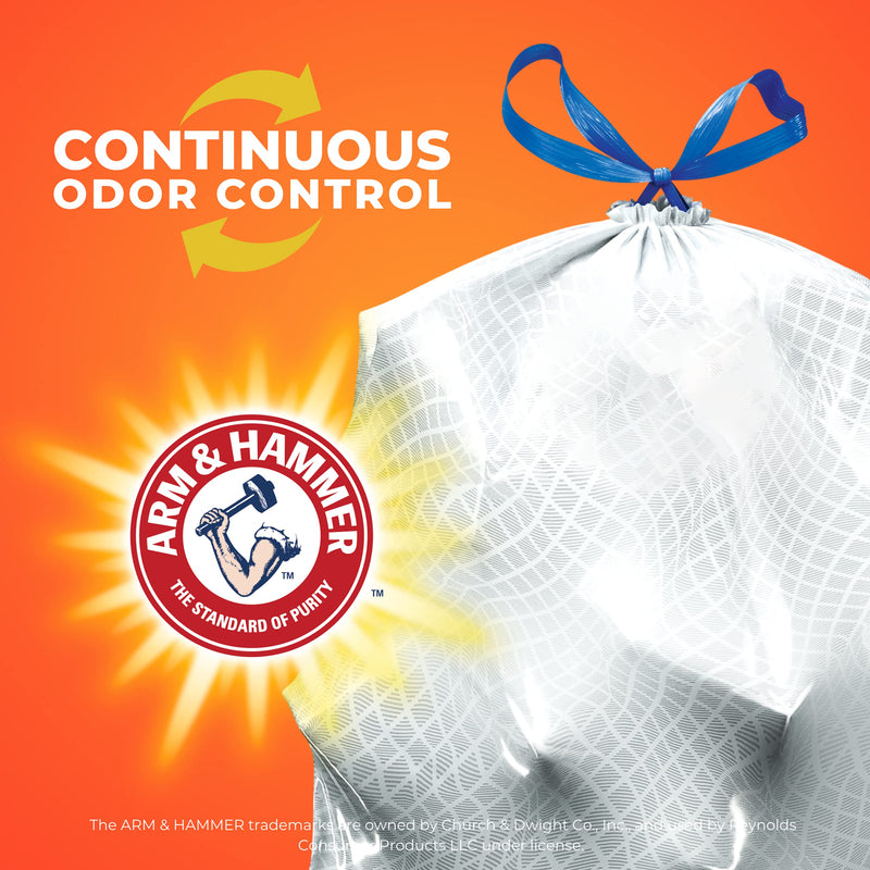 Hefty Ultra Strong 13 Gallon Trash Bags, Tall Kitchen Trash Bags 13 Gallon Size, Drawstring Closure, Continuous Odor Control, White, Clean Burst Scent, 110 Bags