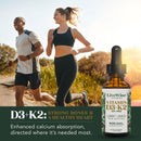 Vitamin D3 with K2 Liquid Drops, All Natural, Non-GMO, 1208iu D3 and 25mcg K2 (mk7) per Serving, Support Your Bones, Immune System and Energy Levels, with or Without Peppermint Oil