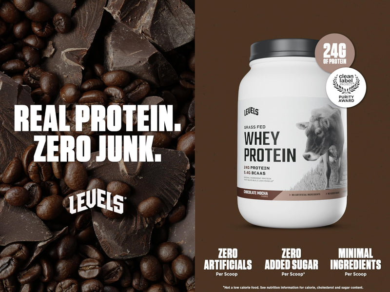 Levels Grass Fed Whey Protein Powder, No Artificials, 24G of Protein, Double Chocolate, 5LB