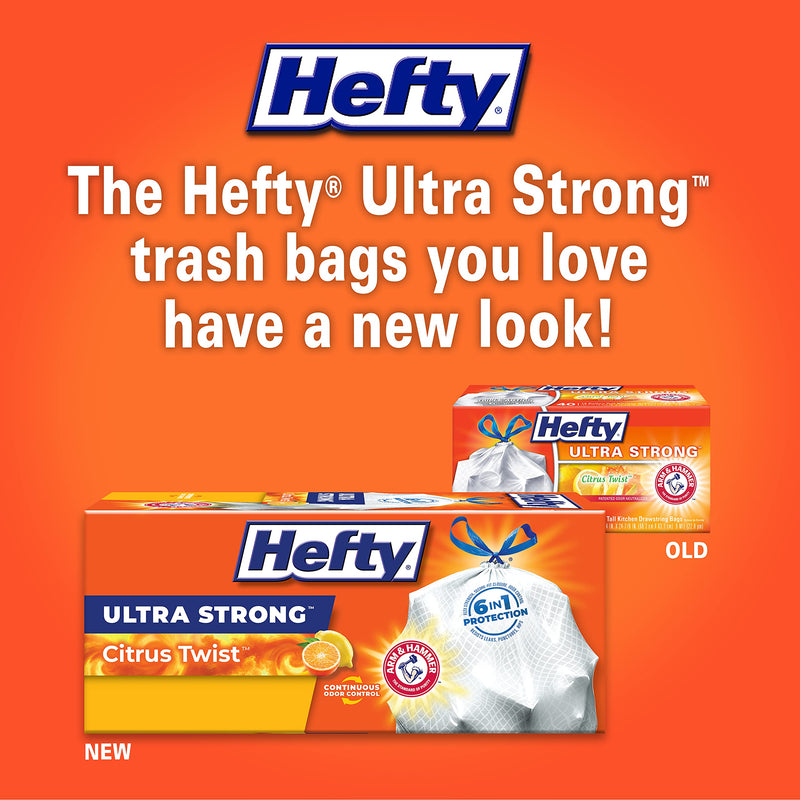 Hefty Ultra Strong 13 Gallon Trash Bags, Tall Kitchen Trash Bags 13 Gallon Size, Drawstring Closure, Continuous Odor Control, White, Clean Burst Scent, 110 Bags