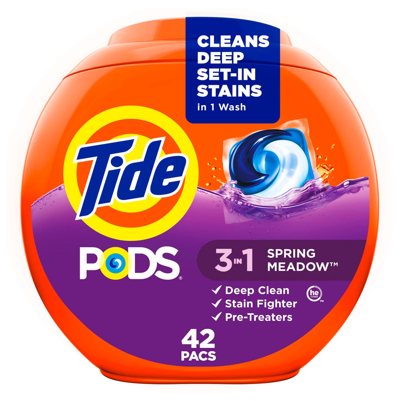 Tide PODS Laundry Detergent Soap Pacs, HE Compatible, 42 Count, Powerful 3-in-1 Clean in one Step, Spring Meadow Scent