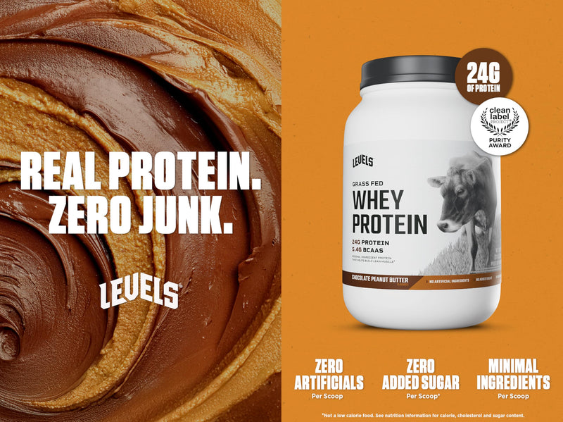 Levels Grass Fed Whey Protein Powder, No Artificials, 24G of Protein, Double Chocolate, 5LB