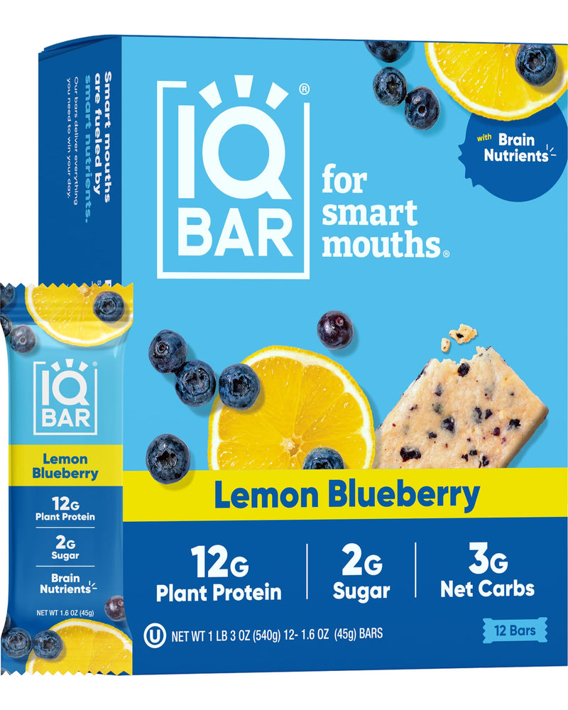 IQBAR Brain and Body Plant Protein Bars - Peanut Butter Chip - 12 Count, Low Carb, High Fiber, Gluten Free, Vegan Snacks - Low Sugar Keto Energy Bars