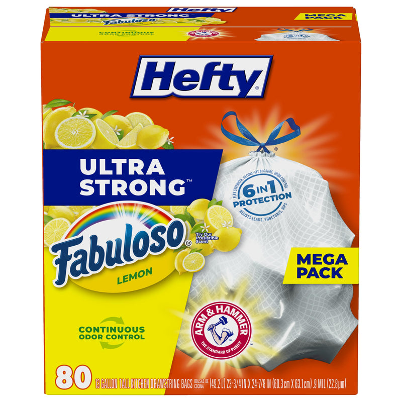 Hefty Ultra Strong 13 Gallon Trash Bags, Tall Kitchen Trash Bags 13 Gallon Size, Drawstring Closure, Continuous Odor Control, White, Clean Burst Scent, 110 Bags