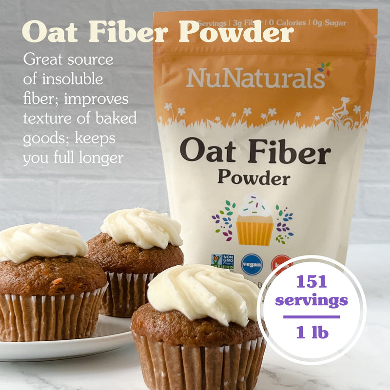 NuNaturals Oat Fiber Powder, All Natural Non-GMO, Supports Digestive Health, 1 lb