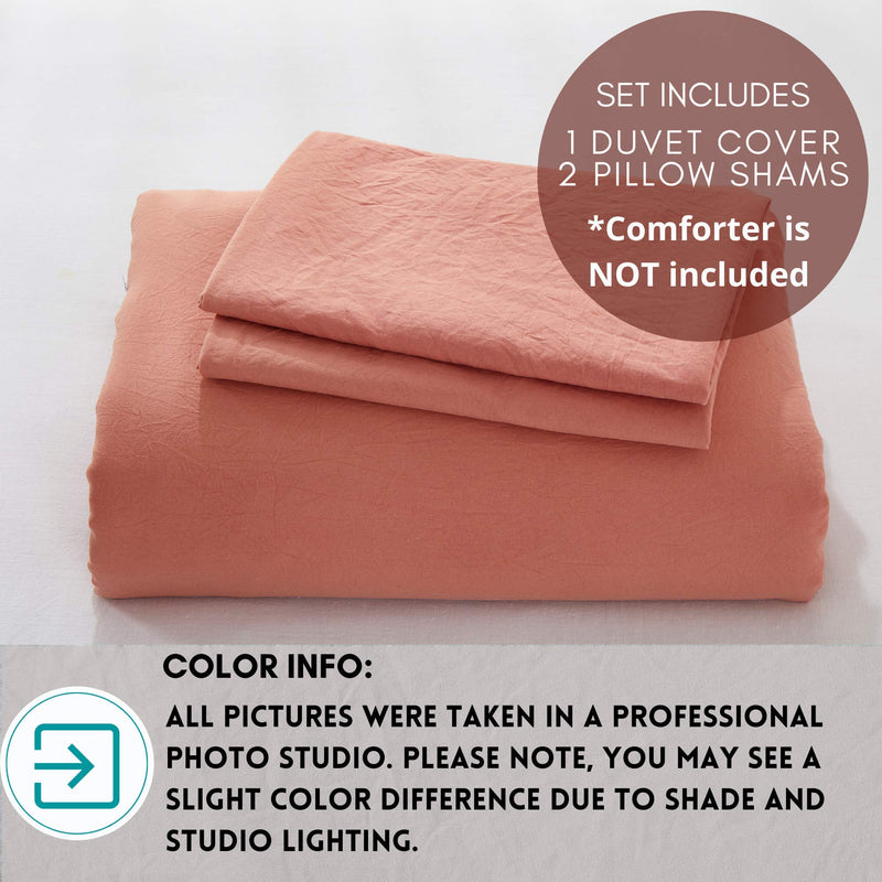 ALAZURIA Bedding Duvet Cover 2 Piece Set - Super Soft Prewashed, Duvet Covers Twin with Zipper Closure & 4 Corner Ties (1 Duvet Cover + 1 Pillow Case) Terracotta Pastel, Twin