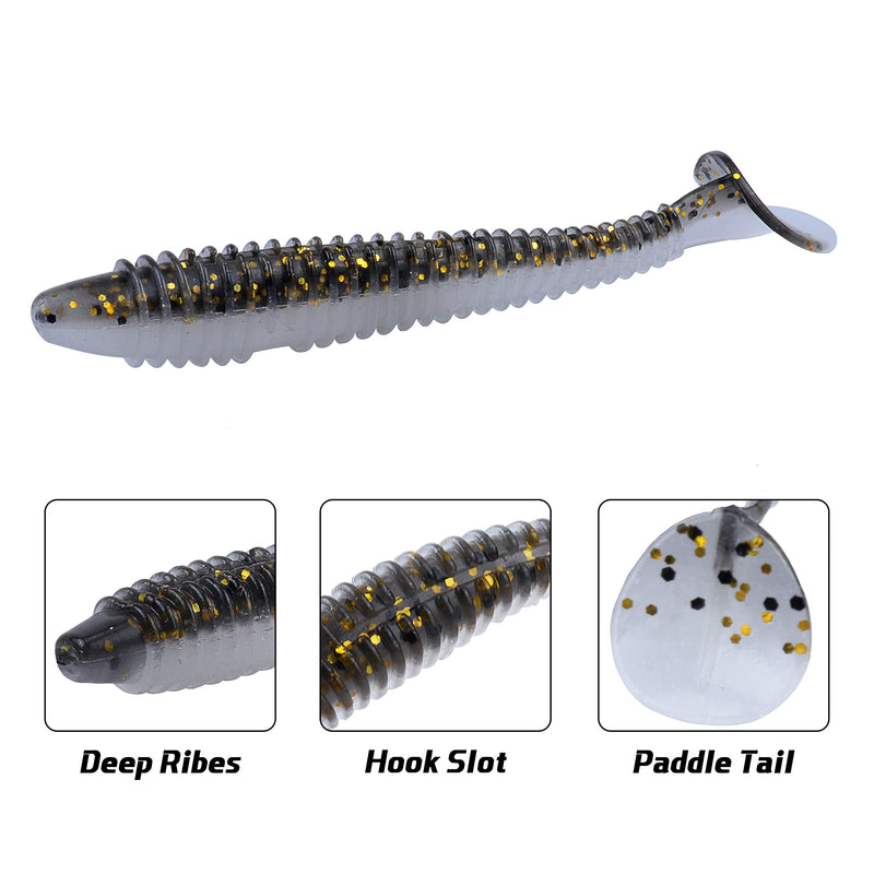 RUNCL Swimbaits Paddle 10/20/30/40PCS, 5/4/3/2 Inchs Paddle Tail, Soft Lure for Trout Crappie Bass, Durable Plastic Bait Swimmer for Saltwater/Freshwater, Fishing Lover's Gift