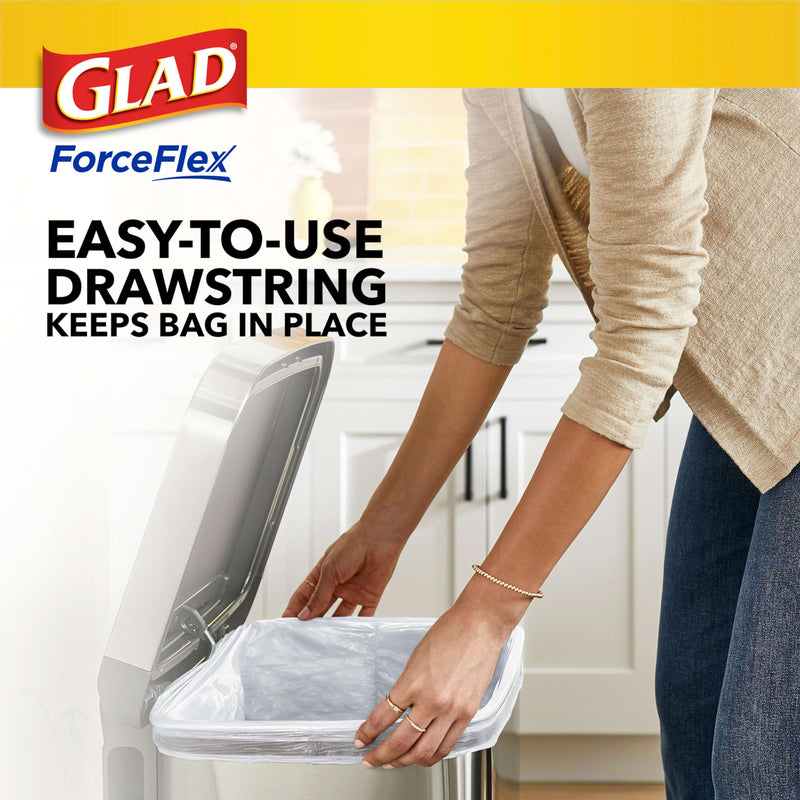 Glad Tall Kitchen Drawstring Trash Bags - Odorshield 13 Gallon White Trash Bag, Febreze Fresh Clean, 110 Count