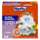 Hefty Ultra Strong 13 Gallon Trash Bags, Tall Kitchen Trash Bags 13 Gallon Size, Drawstring Closure, Continuous Odor Control, White, Clean Burst Scent, 110 Bags