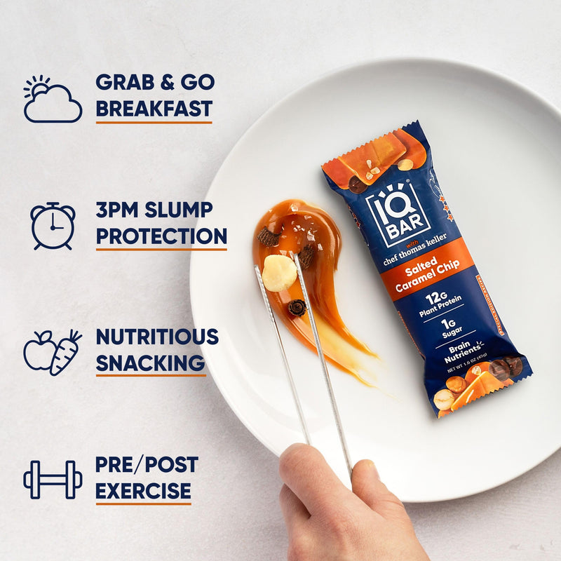 IQBAR Brain and Body Plant Protein Bars - Peanut Butter Chip - 12 Count, Low Carb, High Fiber, Gluten Free, Vegan Snacks - Low Sugar Keto Energy Bars