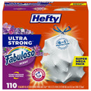 Hefty Ultra Strong 13 Gallon Trash Bags, Tall Kitchen Trash Bags 13 Gallon Size, Drawstring Closure, Continuous Odor Control, White, Clean Burst Scent, 110 Bags