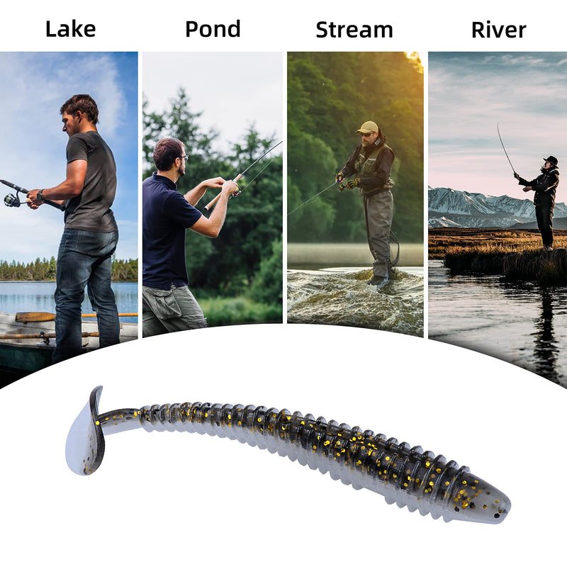 RUNCL Swimbaits Paddle 10/20/30/40PCS, 5/4/3/2 Inchs Paddle Tail, Soft Lure for Trout Crappie Bass, Durable Plastic Bait Swimmer for Saltwater/Freshwater, Fishing Lover's Gift