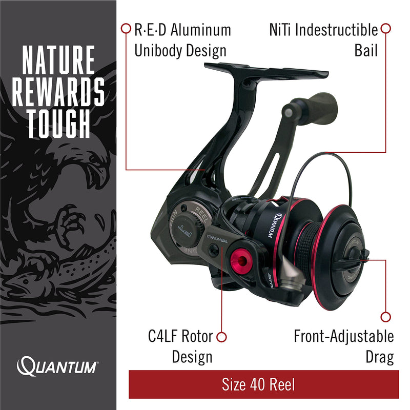 Quantum Smoke Spinning Fishing Reel, Size 30 Reel, Changeable Right- or Left-Hand Retrieve, Continuous Anti-Reverse Clutch with NiTi Indestructible Bail, SCR Alloy Frame, Black