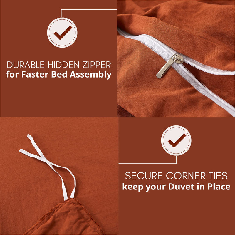 ALAZURIA Bedding Duvet Cover 2 Piece Set - Super Soft Prewashed, Duvet Covers Twin with Zipper Closure & 4 Corner Ties (1 Duvet Cover + 1 Pillow Case) Terracotta Pastel, Twin