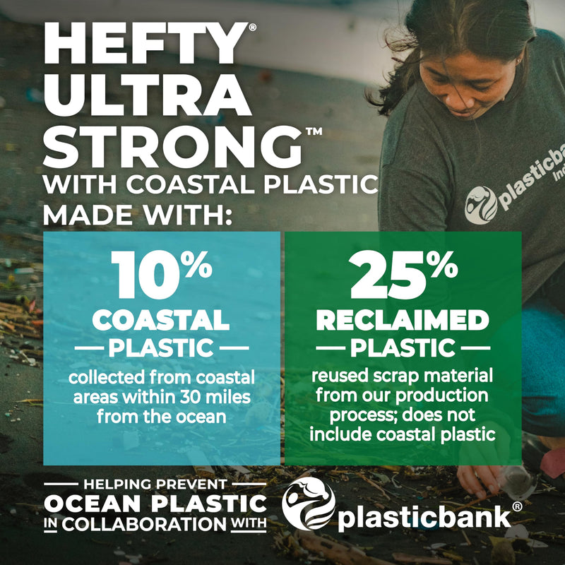 Hefty Ultra Strong 13 Gallon Trash Bags, Tall Kitchen Trash Bags 13 Gallon Size, Drawstring Closure, Continuous Odor Control, White, Clean Burst Scent, 110 Bags