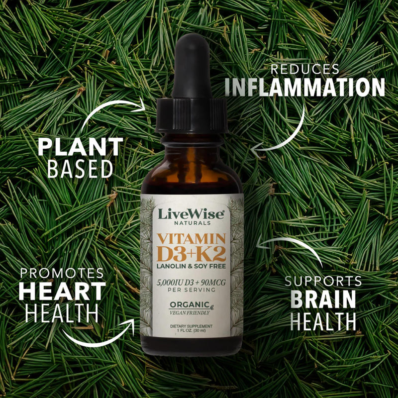 Vitamin D3 with K2 Liquid Drops, All Natural, Non-GMO, 1208iu D3 and 25mcg K2 (mk7) per Serving, Support Your Bones, Immune System and Energy Levels, with or Without Peppermint Oil